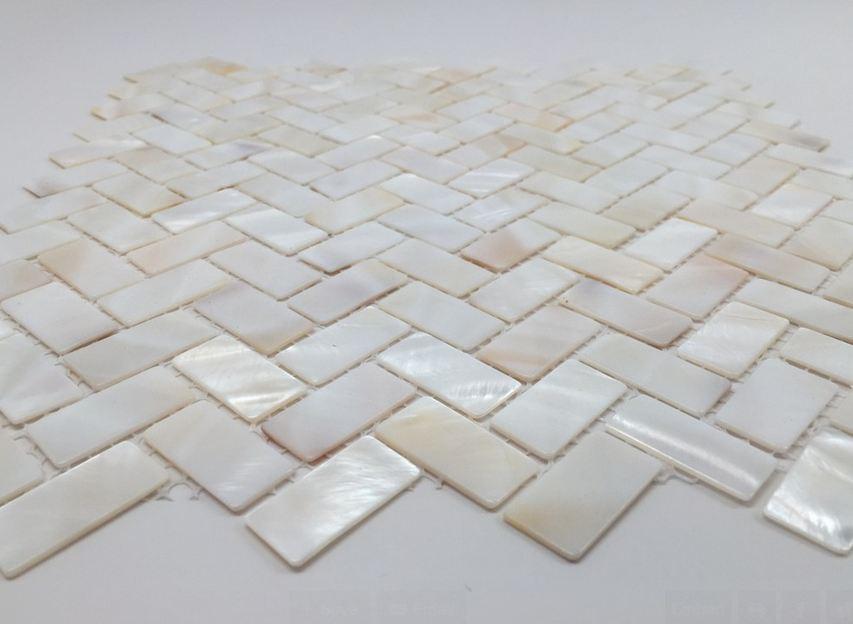 Genuine Mother of Pearl Oyster Herringbone Shell Mosaic Tile for Kitchen Backsplashes, Bathroom Walls, Spas, Pools by Vogue Tile