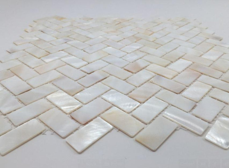 Genuine Mother of Pearl Oyster Herringbone Shell Mosaic Tile for Kitchen Backsplashes, Bathroom Walls, Spas, Pools