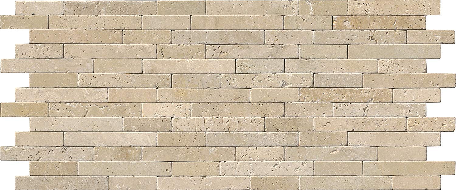 MS International Tuscany Beige Veneer 8 In. X 18 In. X 10 mm Tumbled Travertine Mesh-Mounted Mosaic Tile, (10 sq. ft., 10 pieces per case)