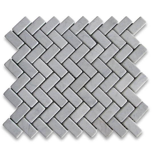 Carrara Marble Italian White Bianco Carrera Herringbone Mosaic Tile Floor Wall Tile Tumbled