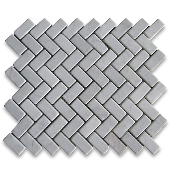 Carrara Marble Italian White Bianco Carrera Herringbone Mosaic Tile Floor Wall Tile Tumbled