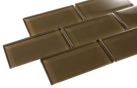 3x6 Glossy Dark Brown Subway Glass Mosaic Tile for Kitchen Backsplash and Bathroom Wall
