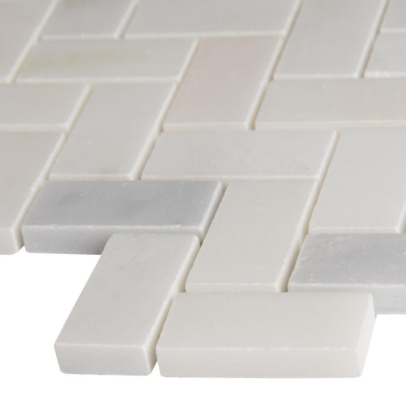 MSI Greecian White Herringbone Pattern Polished Marble Mesh-Mounted Mosaic Tile (Box of 10 Sheets)