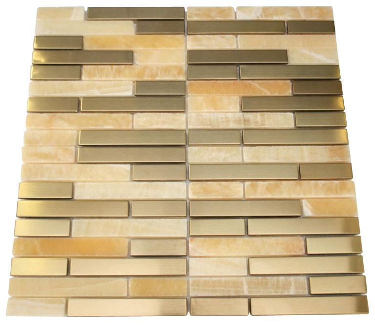 Honey Onyx Marble & Gold Stainless Steel Authentic Glass Mosaic Tiles - Tenedos