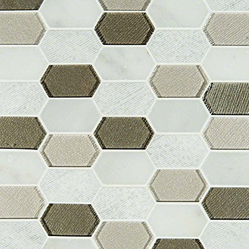 Glass Inessa White Greyish Textured Picket Pattern 8mm Mosaic Wall Tile for Kitchen Backsplash , Bathroom Wall