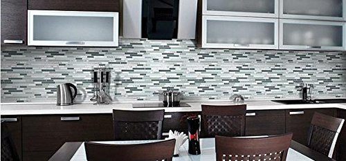 Bliss Iceland Marble and Glass Linear Mosaic Wall Tiles for Kitchen Backsplash or Bathroom Walls (Box of 10 Sheets)