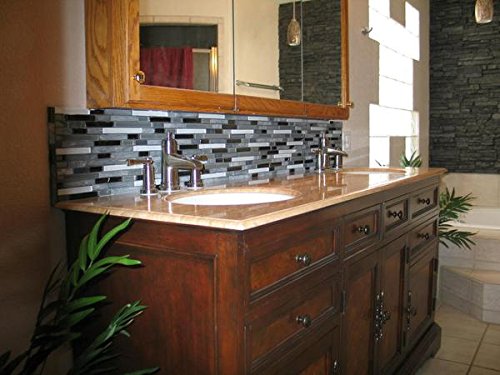 10 Sq Ft - Bliss Midnight Stone and Glass Linear Mosaic Tiles - Kitchen Backsplash/Tub Surround