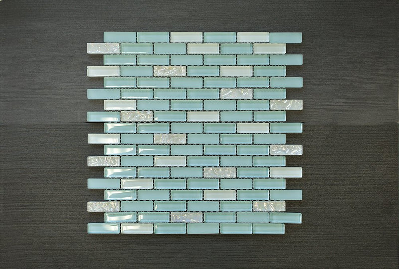1/2 x 2 Brick Pattern Glass Tile; Color: Sky Blue & White Glass Tile