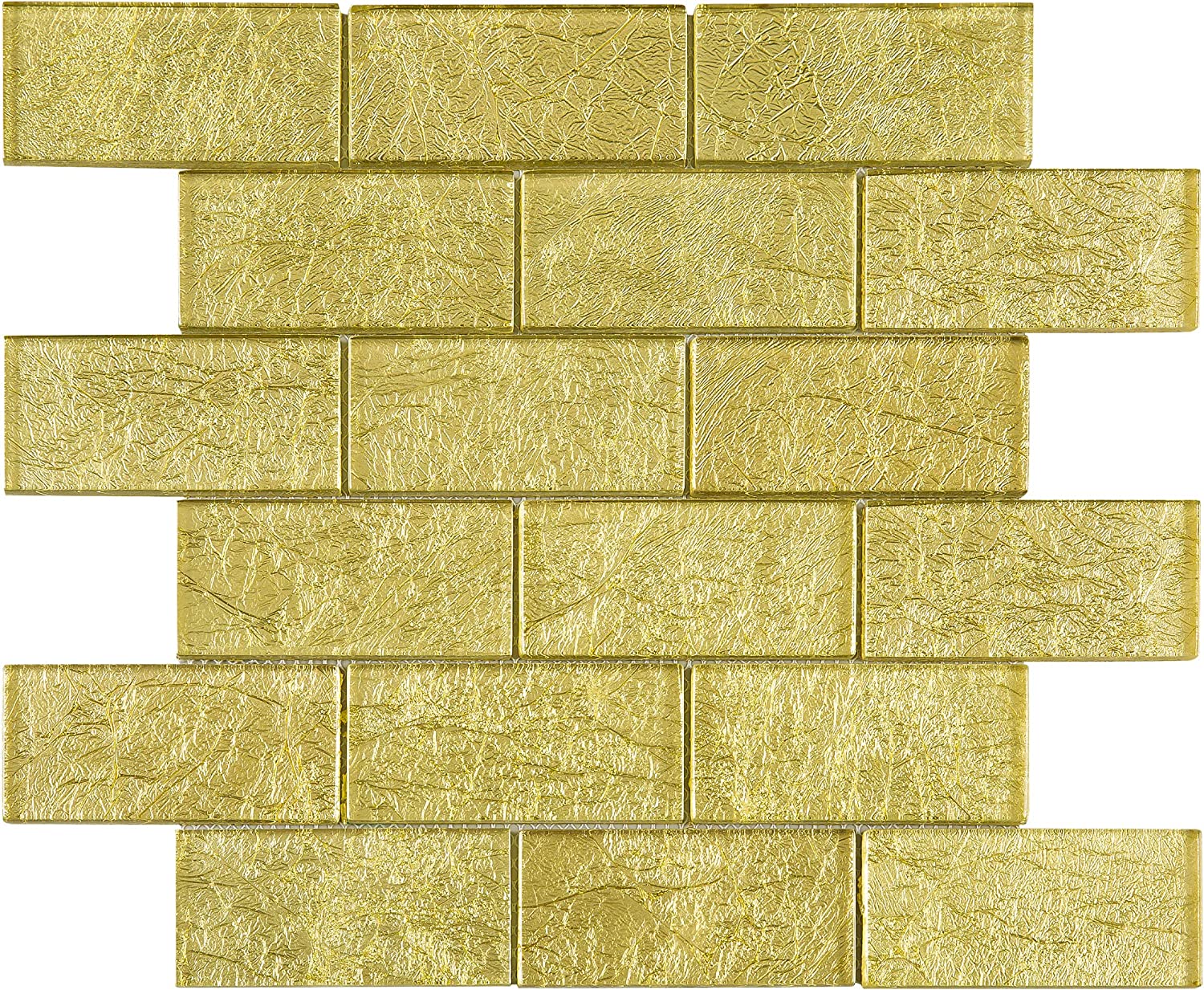 2x4 Glossy Glitter Gold Yellow Brick Glass Wall Tiles for Bathroom and Kitchen Walls Kitchen Backsplashes