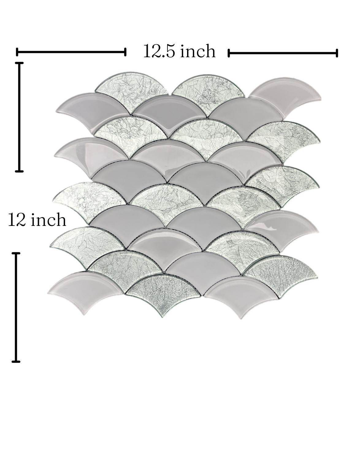 Glitter Silver Sky Scallop Pattern 12x12 Glass Mosaic Wall Tile for Kitchen Backsplash, Bathroom Shower, Accent Wall