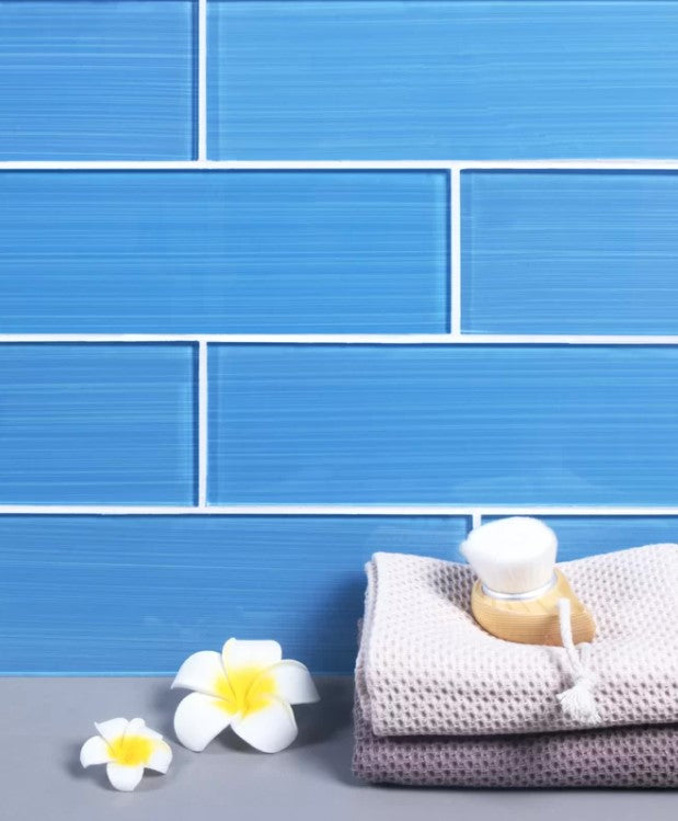 3x12 Blue Sky Hand Painted Glass Subway Wall Tile for Kitchen Backsplash, Accent décor, Bathroom Shower