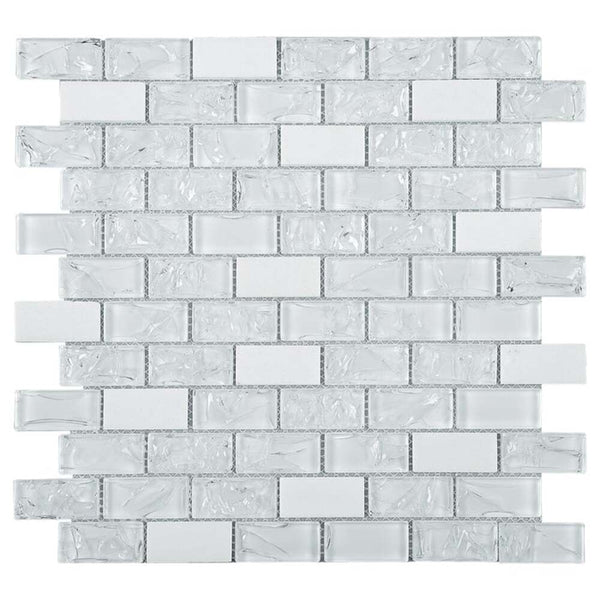 White Crackle Glass and Bianco Marble Mosaic Tiles