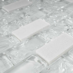 White Crackle Glass and Bianco Marble Mosaic Tiles