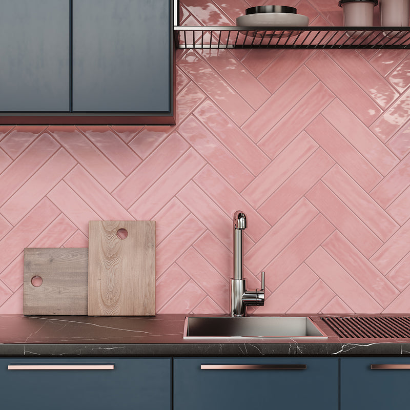 Handmade Pink Rose Glossy 3x12 Subway Ceramic Wall Tile - for Bathroom Shower, Kitchen Backsplashes