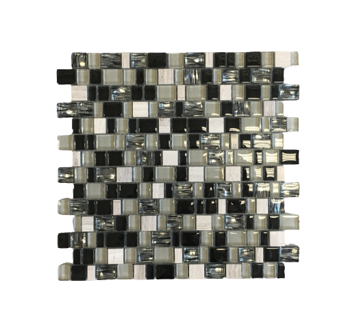 White, Black and Blue Random Brick Cubes Pattern Glass Mosaic Tiles for Bathroom and Kitchen Walls Kitchen Backsplashes - Tenedos