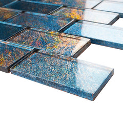 2x4 Glossy Glitter Blue Sky with Redish and Orange Brick Glass Wall Tiles for Bathroom and Kitchen Walls Kitchen Backsplashes