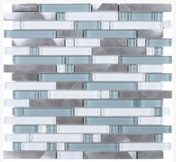 Glossy Greenish and White and Silver Aluminum Authentic Glass Mosaic Wall Tiles for Bathroom Shower, Kitchen Backsplash, Accent Wall