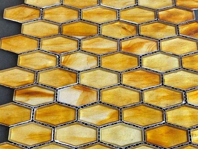 Irregular Hexagon Iridescent Glass Mosaic Wall Tile for Kitchen Backsplash, Bathroom, Accent Wall (Box of 10 Sheets)