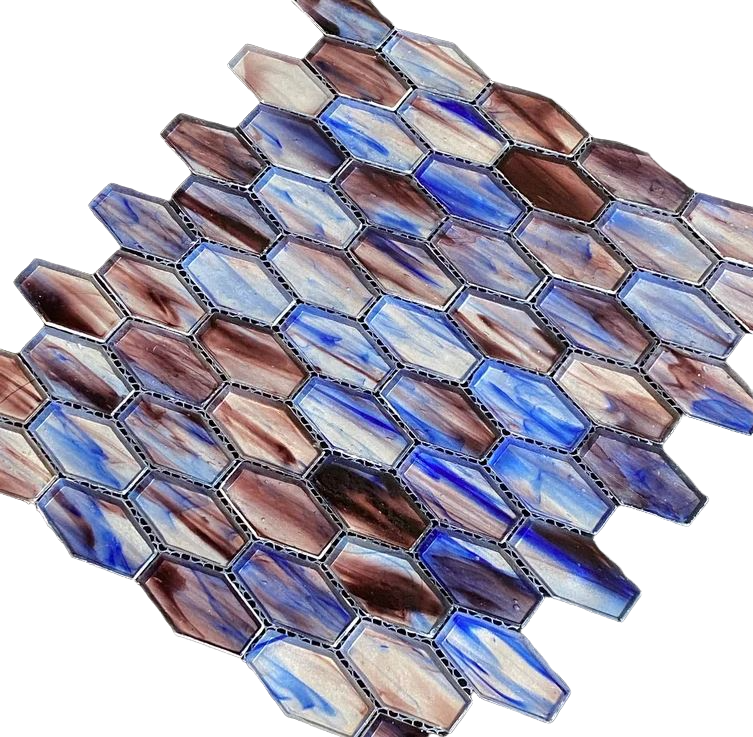 Irregular Hexagon Iridescent Glass Mosaic Wall Tile for Kitchen Backsplash, Bathroom, Accent Wall (Box of 10 Sheets)