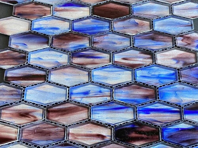Irregular Hexagon Iridescent Glass Mosaic Wall Tile for Kitchen Backsplash, Bathroom, Accent Wall (Box of 10 Sheets)