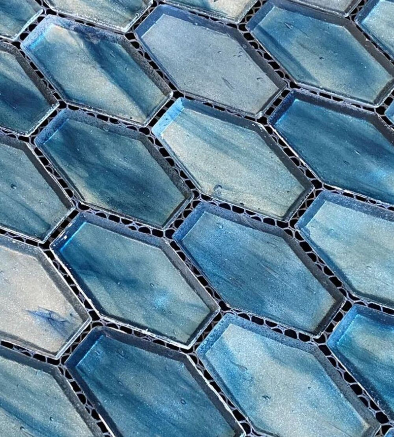 Irregular Hexagon Iridescent Glass Mosaic Wall Tile for Kitchen Backsplash, Bathroom, Accent Wall (Box of 10 Sheets)