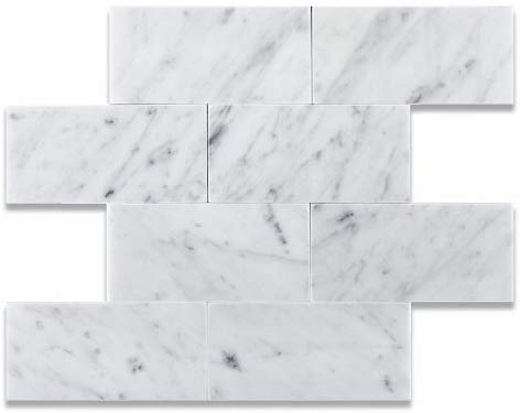 Carrara Marble Italian White Bianco 3x6 Honed Subway Floor and Wall Tile for Kitchen Backsplash, Bathroom, Fireplace Surround