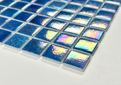 Tenedos Ocean Blue Square 1x1 Iridescent Recycled Glass Mosaic Floor and Wall Tile for Kitchen Backsplash, Swimming Pool Tile, Bathroom Wall, Accent Wall