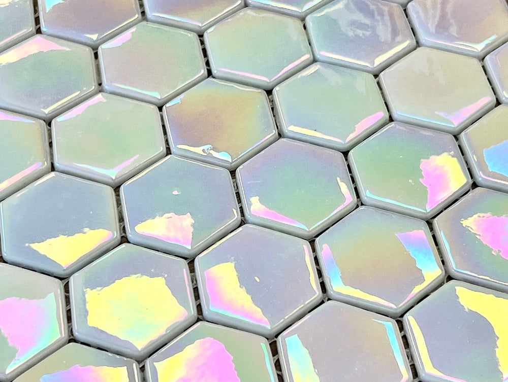 Tenedos 1.5 inch Hexagon Iridescent Recycled Glass Mosaic Floor and Wall Tile for Swimming Pool Tile, Kitchen Backsplash, Bathroom Wall, Accent Wall, (Not Peel and Stick Tile)