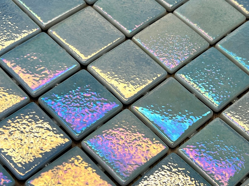 Light Blue  Square 1-1/2 Recycled Glass Wall and Floor Tile for Kitchen Backsplash, Pool Tile, Bathroom Wall, Accent Wall