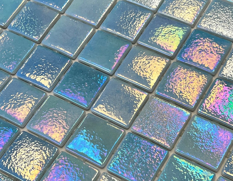 Light Blue  Square 1-1/2 Recycled Glass Wall and Floor Tile for Kitchen Backsplash, Pool Tile, Bathroom Wall, Accent Wall