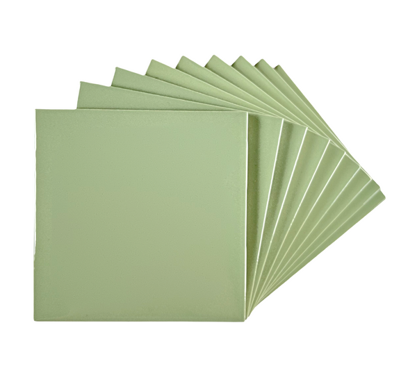 Olive Green 4 in Ceramic Tile 4.25 inch Gloss (Shinny) 4 1/4" Box of 10 Piece for Bathroom Wall and Kitchen Backsplash