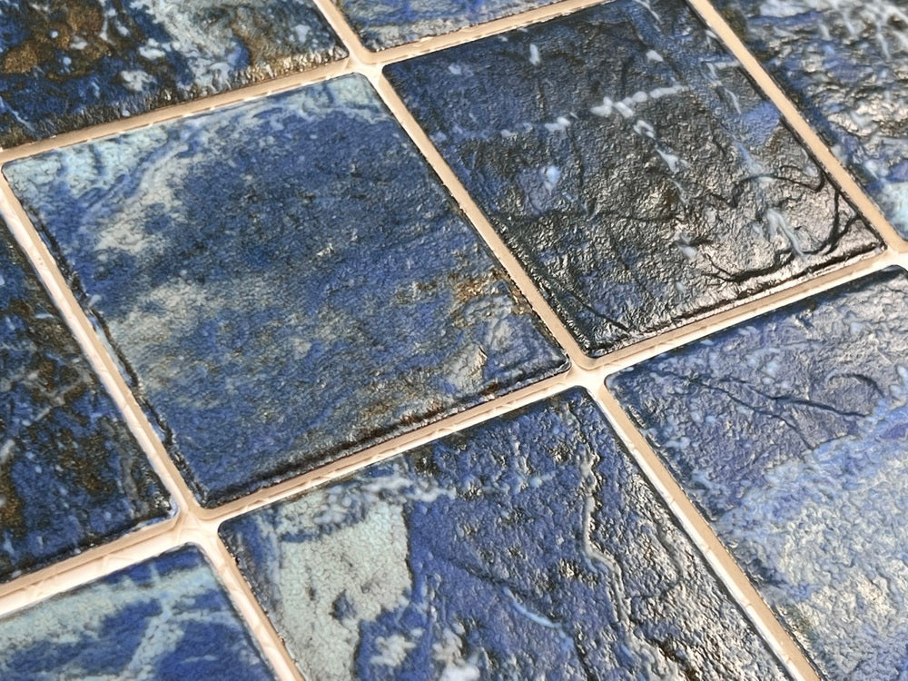 Ocean Blue Brownish Rocky Look 2-7/8 inch Square Porcelain Floor and Wall Mosaic Tile for Swimming Pools, Kitchen Backsplash, Bathroom Walls, Accent Walls
