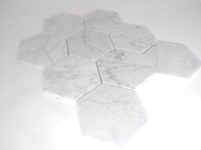 Carrara White Marble 4 inch Hexagon Mosaic Tile Honed for Kitchen Backsplash Bathroom Flooring Shower Surround Dining Room Entryway Corrido Spa