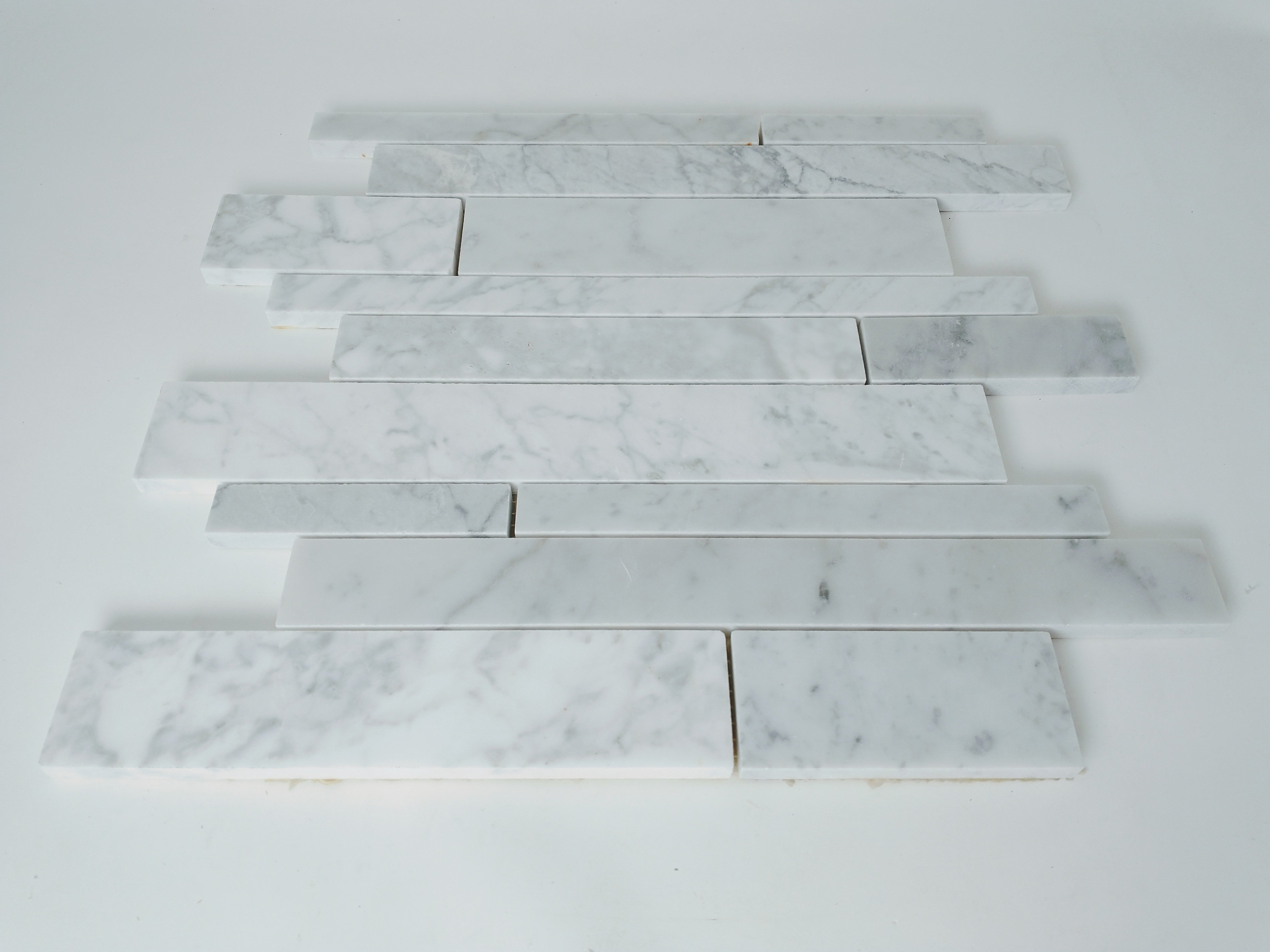 Carrara Marble Random Strip Modern Brick Mosaic Tile Polished for Kitchen Backsplash Wall Bathroom Flooring Shower - Tenedos