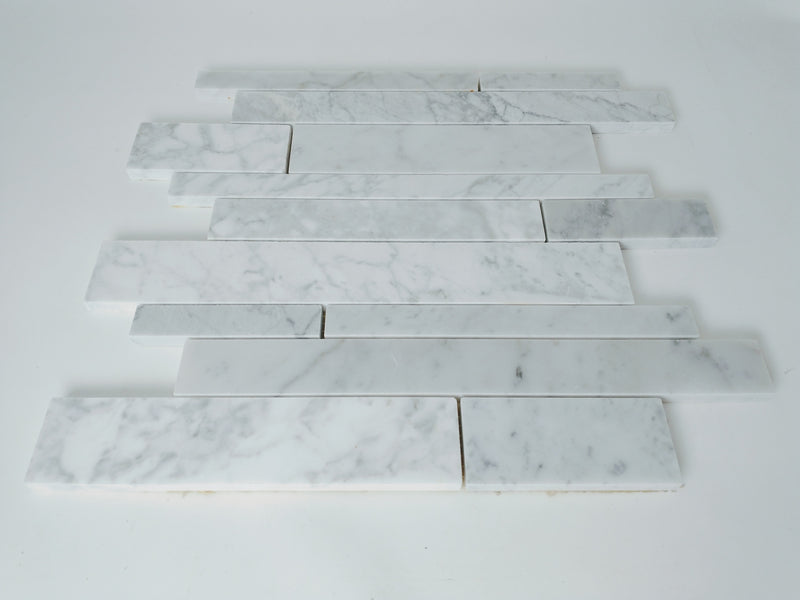 Carrara Marble Random Strip Modern Brick Mosaic Tile Polished for Kitchen Backsplash Wall Bathroom Flooring Shower - Tenedos