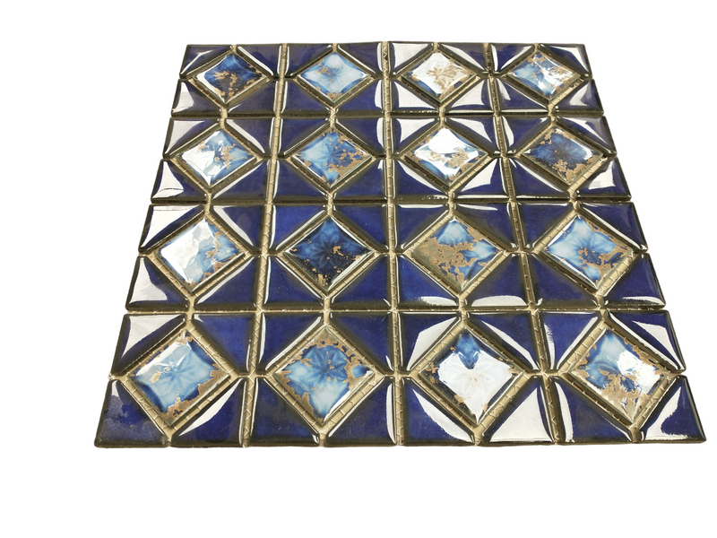 Cobalt Blue with Gold Diamond Porcelain Pattern LineUp for Pool Wall Tile and bathroom Walls