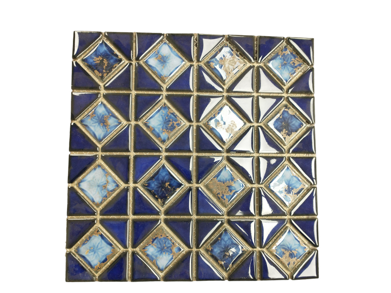 Cobalt Blue with Gold Diamond Porcelain Pattern LineUp for Pool Wall Tile and bathroom Walls