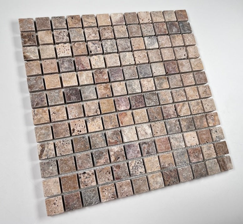 Scabos Travertine Tumbled Square 7/8 Inch Marble Floor and Wall Tile for Kitchen Backsplash, Bathroom Walls, Accent Wall, Swimming Pool, Fireplace Surround