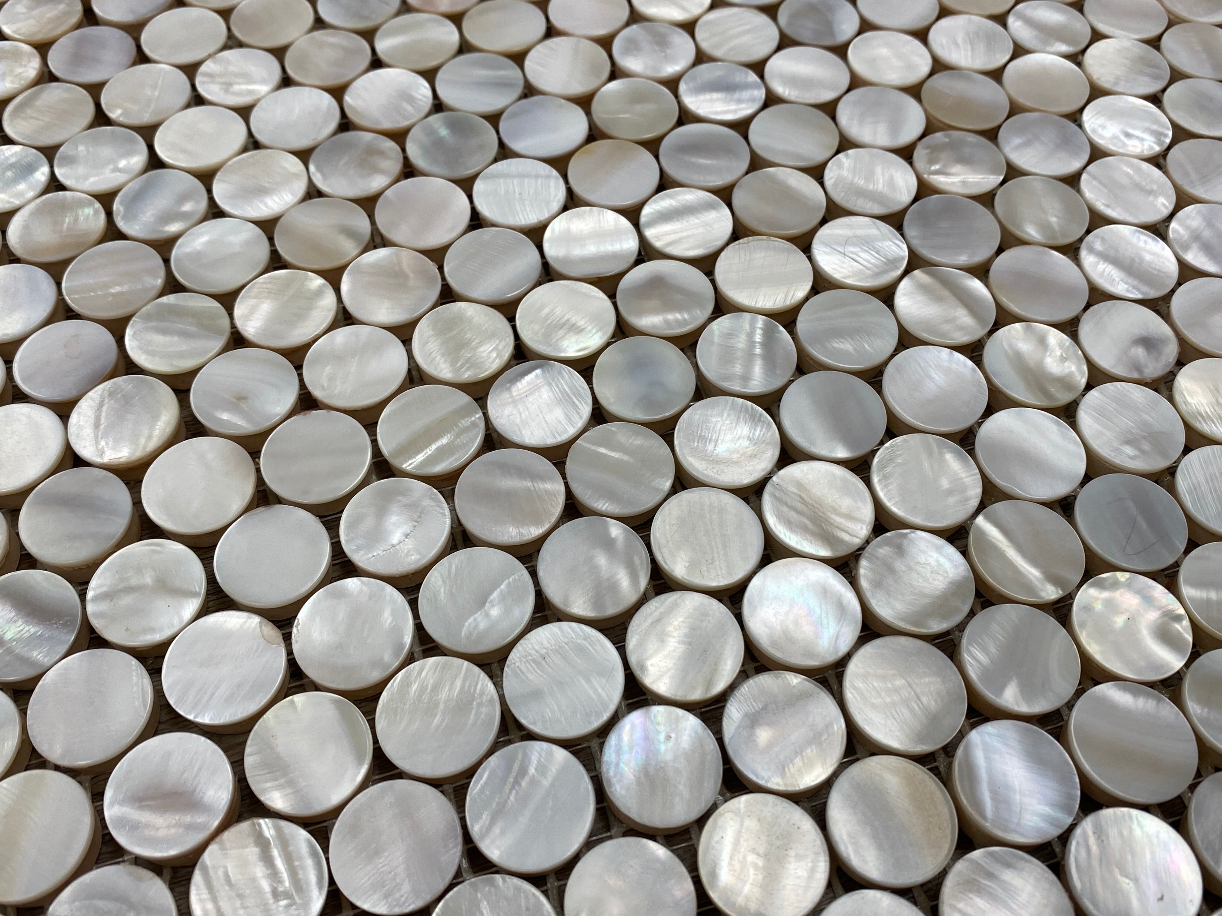Seashell Natural Pearl Mother of Pearl Penny Round 3/4 Inch Mosaic Wall Tile with Backing for Kitchen Backsplash, Bathroom Shower, Accent Walls