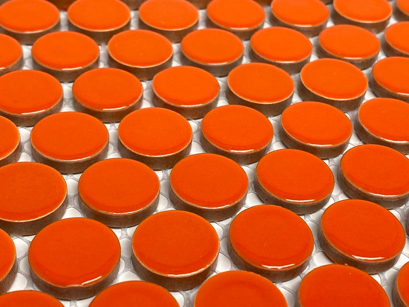 Penny Round Orange Porcelain Mosaic, Floor and Wall Tile, Backsplash Tile, Bathroom Tile on 12x12" Mesh for Easy Installation By Vogue Tile
