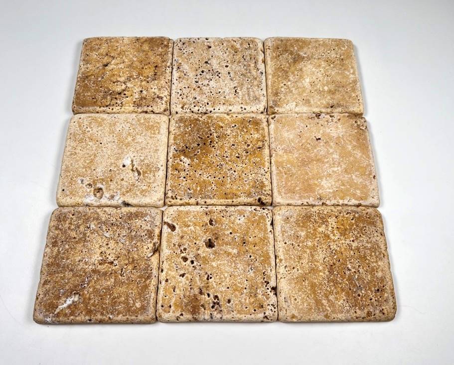 Gold (Yellow) Travertine 4 X 4 Field Tile, Tumbled