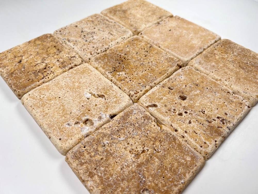 Gold (Yellow) Travertine 4 X 4 Field Tile, Tumbled
