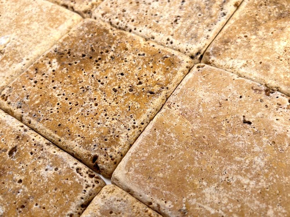 Tenedos Gold (Yellow) Travertine 4x4 Field Tile, Tumbled