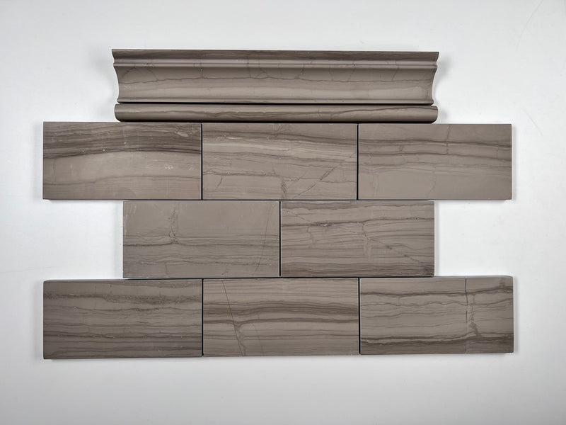 Tenedos Warm Athens Grey Pewter Wood Look 3/8 in. x 12 in. Pencil Liner Wall Decorative Marble Honed