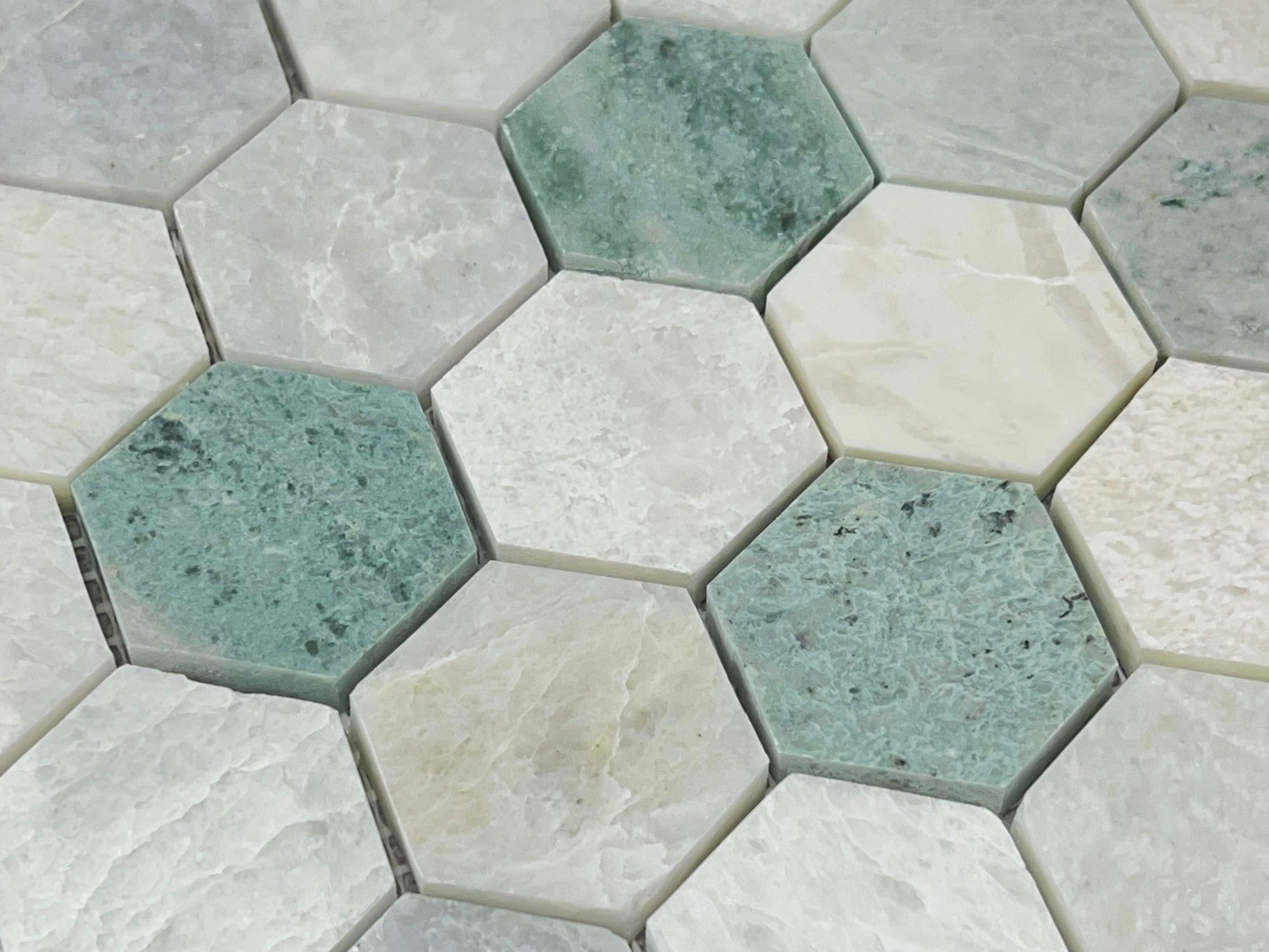 Ming Green 2 Inch Hexagon Polished Marble Mosaic Tile for Floor and Wall Tile, Shower Surrounds, Accent Walls, Kitchen Backsplashes, and Residential Uses