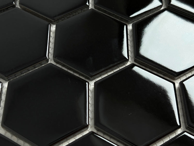 Hexagon 2 in. Black Glossy Porcelain Mosaic Floor Wall Tile for Bathroom Shower, Kitchen Backsplashes, Accent décor, Pool Tile by Tenedos