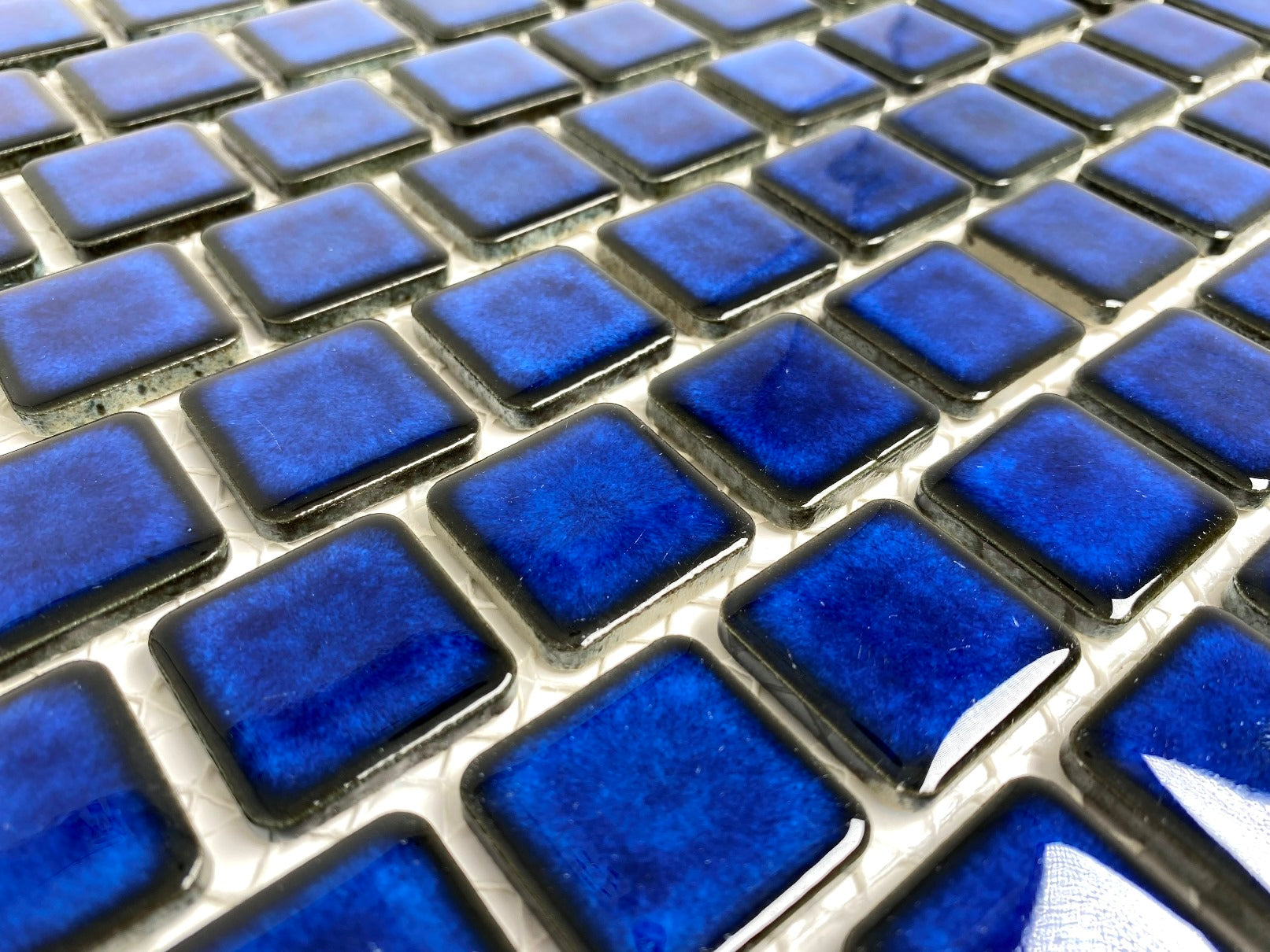 Vogue Premium Quality 1-1/8" x 1-1/8" Cobalt Blue Brick Pattern Porcelain Mosaic Tile on Mesh on 12x12 sheet for Kitchen Backsplash, Bathroom Walls, Pool Tile