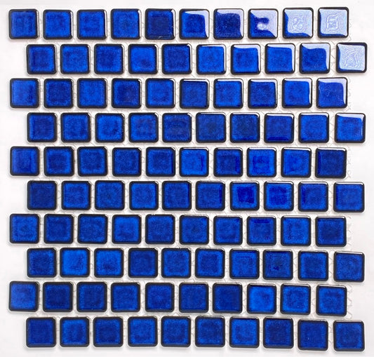 Vogue Premium Quality 1-1/8" x 1-1/8" Cobalt Blue Brick Pattern Porcelain Mosaic Tile on Mesh on 12x12 sheet for Kitchen Backsplash, Bathroom Walls, Pool Tile