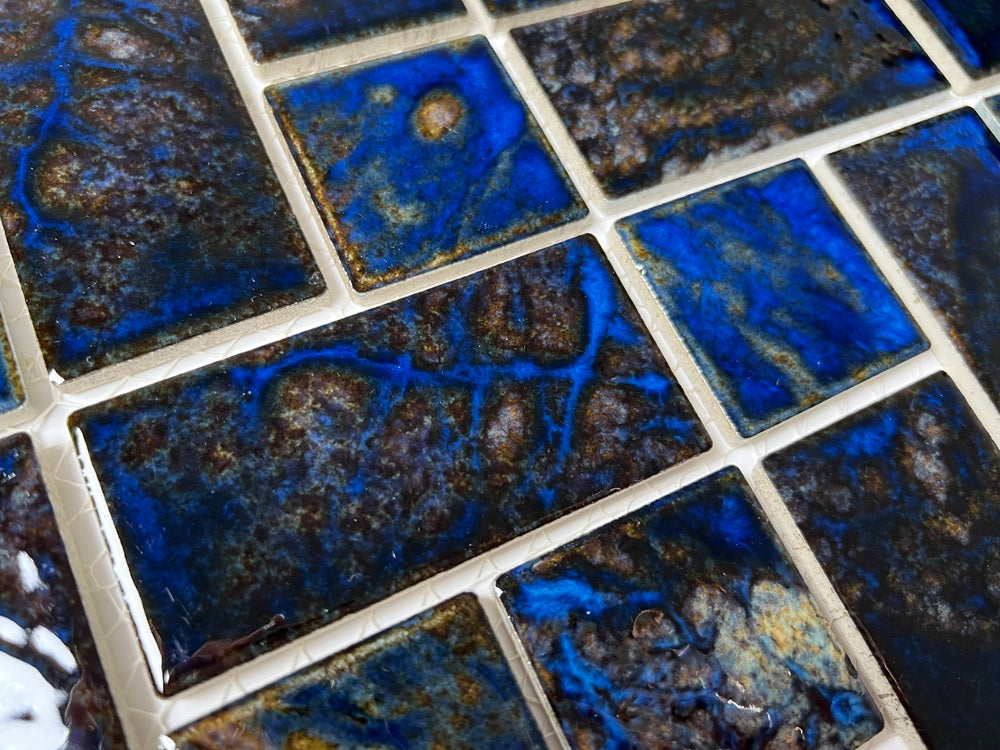 Storm Blue Random Square Wavy Porcelain Mosaic Floor Wall Tile for Kitchen Backsplash, Pool Tile, Bathroom Wall, Accent Wall