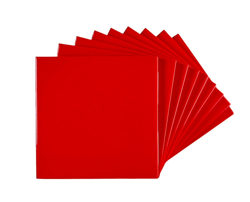 4 in Red Ceramic Tile 4.25 inch Gloss (Shinny) 4 1/4" Box of 10 Piece for Bathroom Wall and Kitchen Backsplash